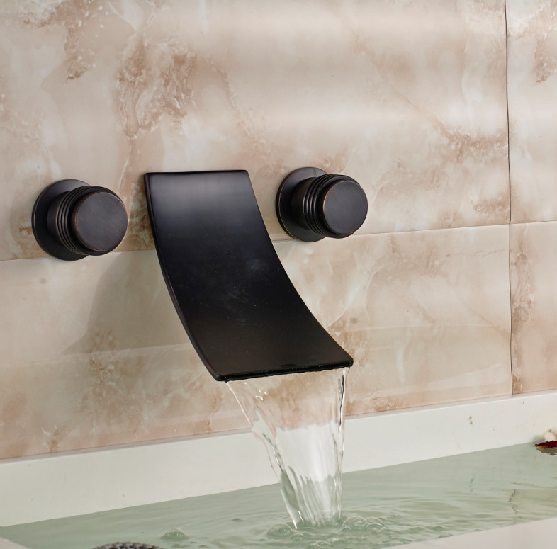 Fontana Retro Dark Oil Rubbed Bronze Dual Handle Wall Mount Sink Faucet